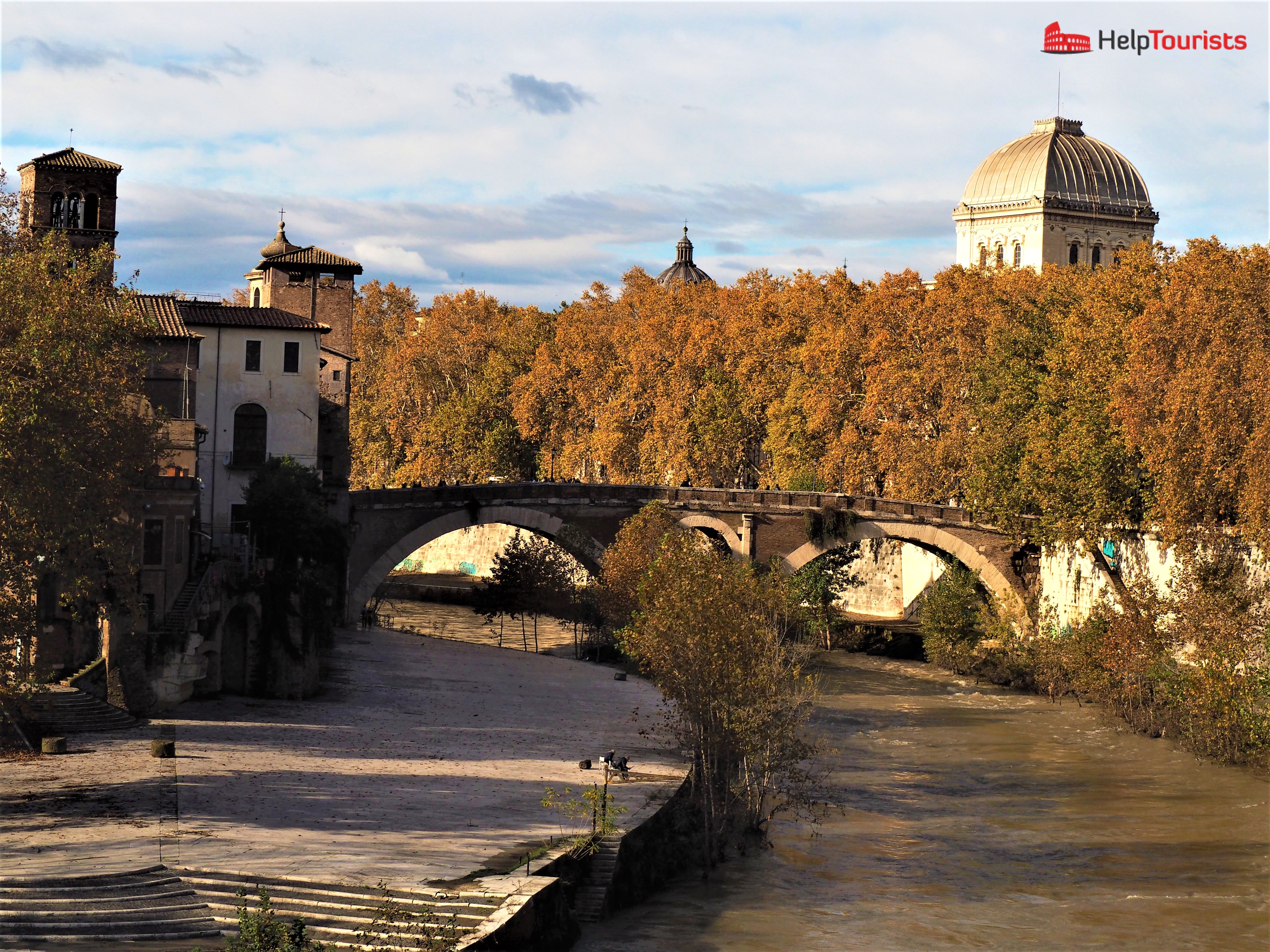 Rome autumn bridge Tiber